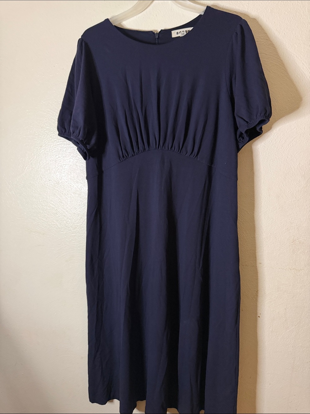 Boden Navy Puff-Sleeve Midi Dress